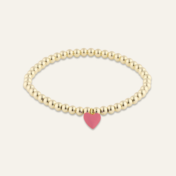 Bead Bracelet with Mini Pink Enamel Heart Charm