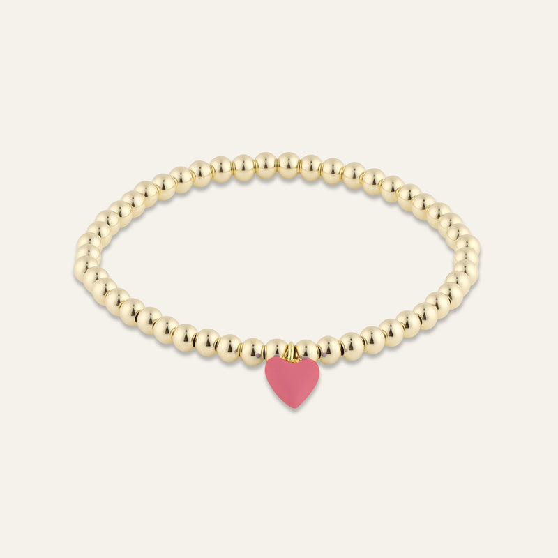 Bead Bracelet with Mini Pink Enamel Heart Charm
