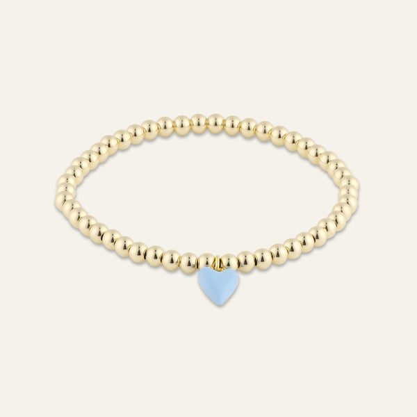 Bead Bracelet with Mini Blue Enamel Heart Charm