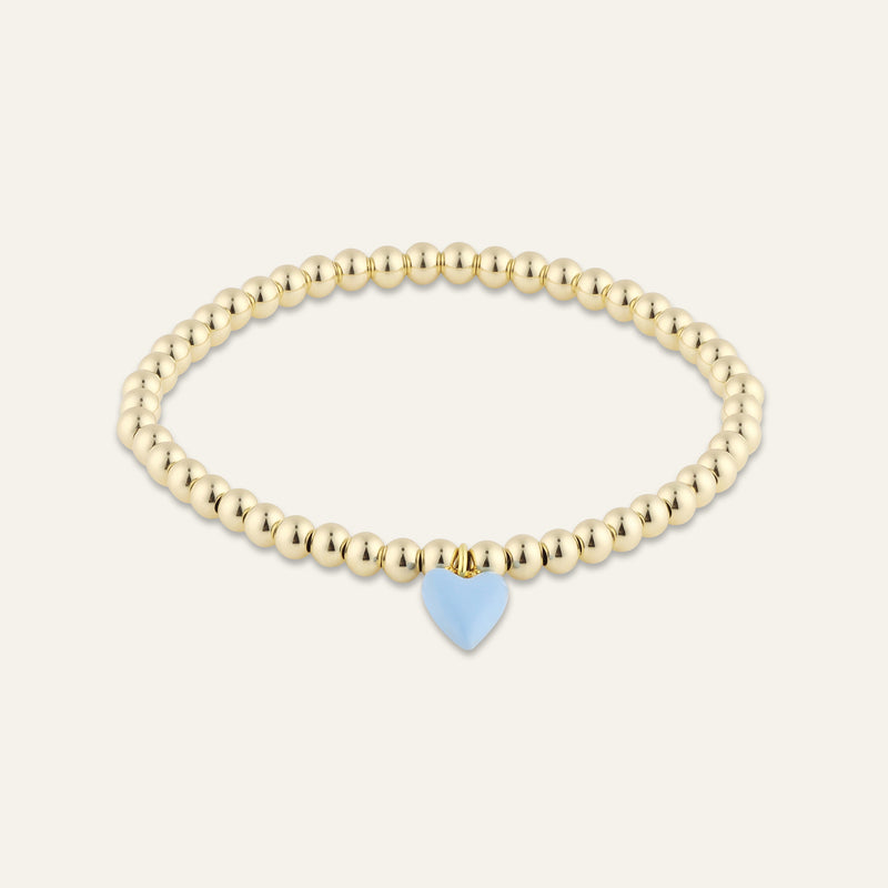 Bead Bracelet with Mini Blue Enamel Heart Charm
