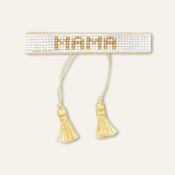 Small White & Gold MAMA  Beaded Bracelet