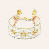 White with Gold Stars Beaded Bracelet