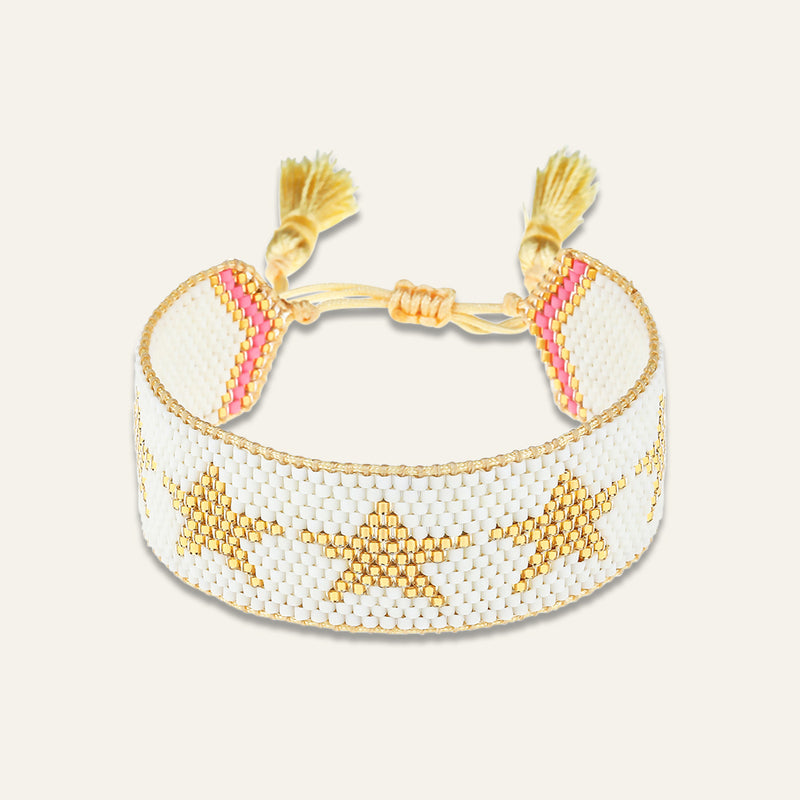 White with Gold Stars Beaded Bracelet