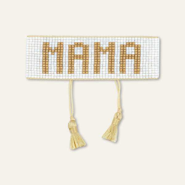 White & Gold MAMA Beaded Bracelet