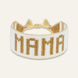 White & Gold MAMA Beaded Bracelet