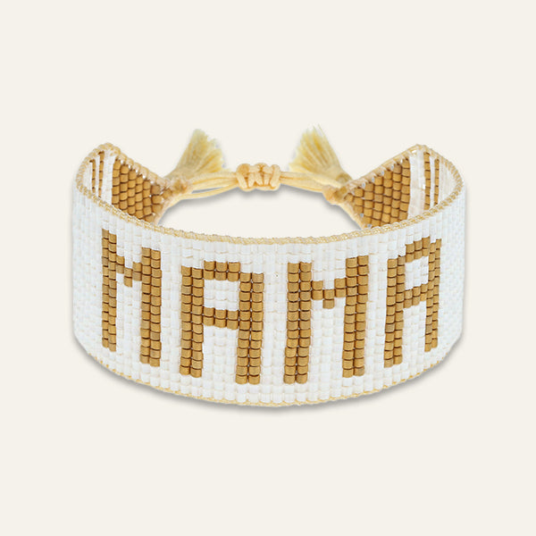 White & Gold MAMA Beaded Bracelet