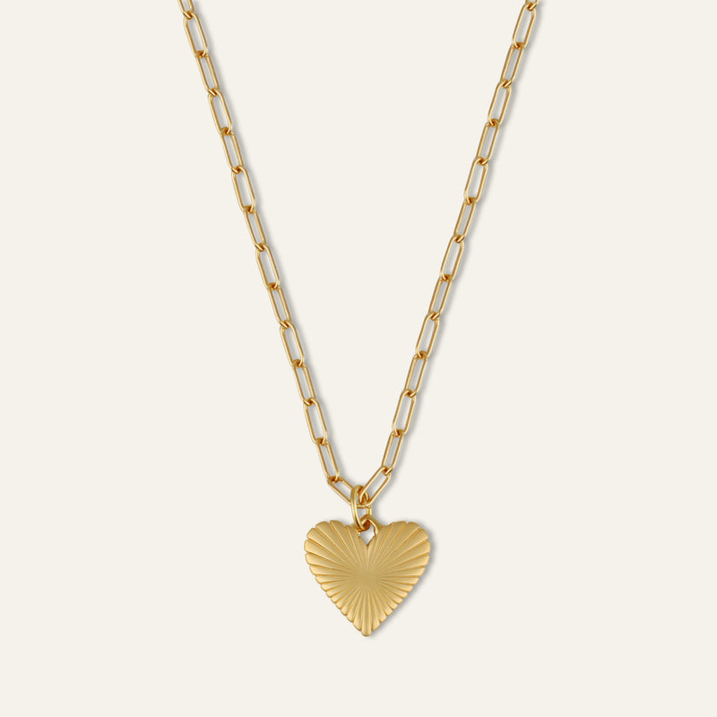 Small Ribbed Heart of Gold Necklace