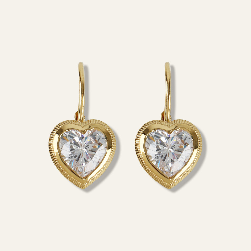 Bezel Heart Drop Earrings