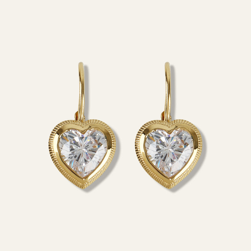 heart bezel drop earrings
