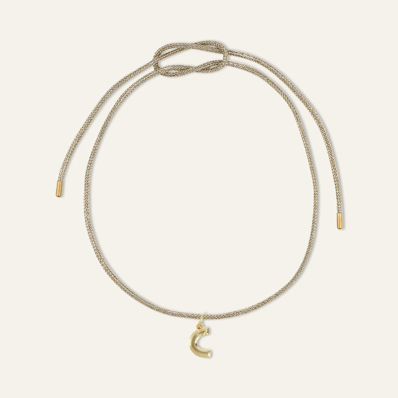 Gold Lurex Necklace Cord with Puffy Letter Charm