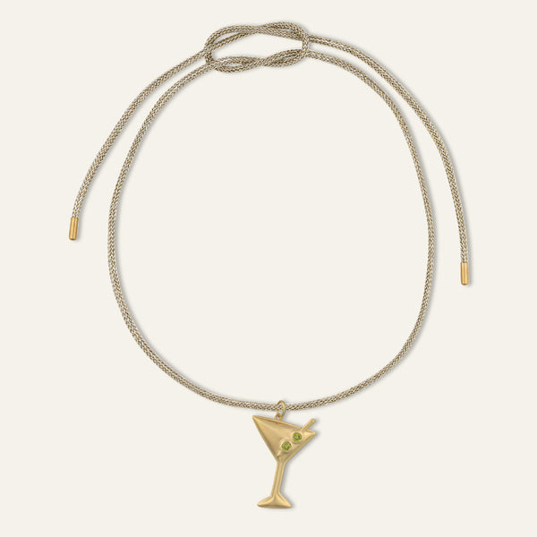 Gold Lurex Necklace Cord with Large Martini Charm