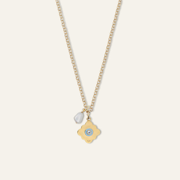 Oui Enamel Charm and Cloud Pearl Necklace