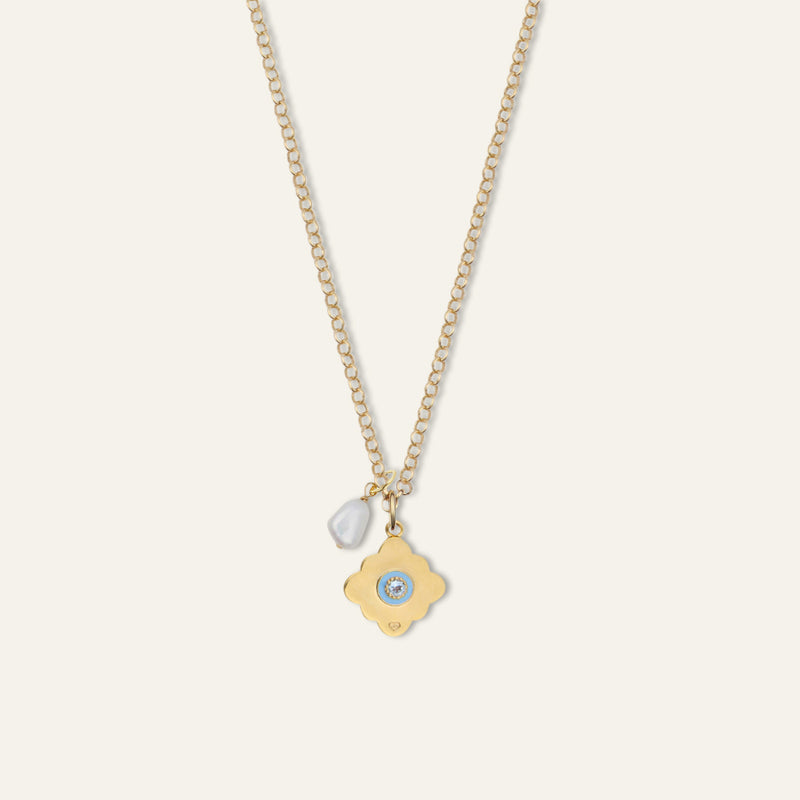 Oui Enamel Charm and Cloud Pearl Necklace