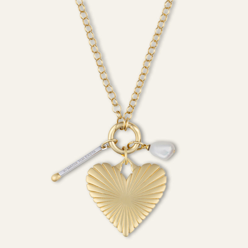 Percy Clip Necklace: Divine Spark Matchstick, Ribbed Heart of Gold, Cloud Pearl