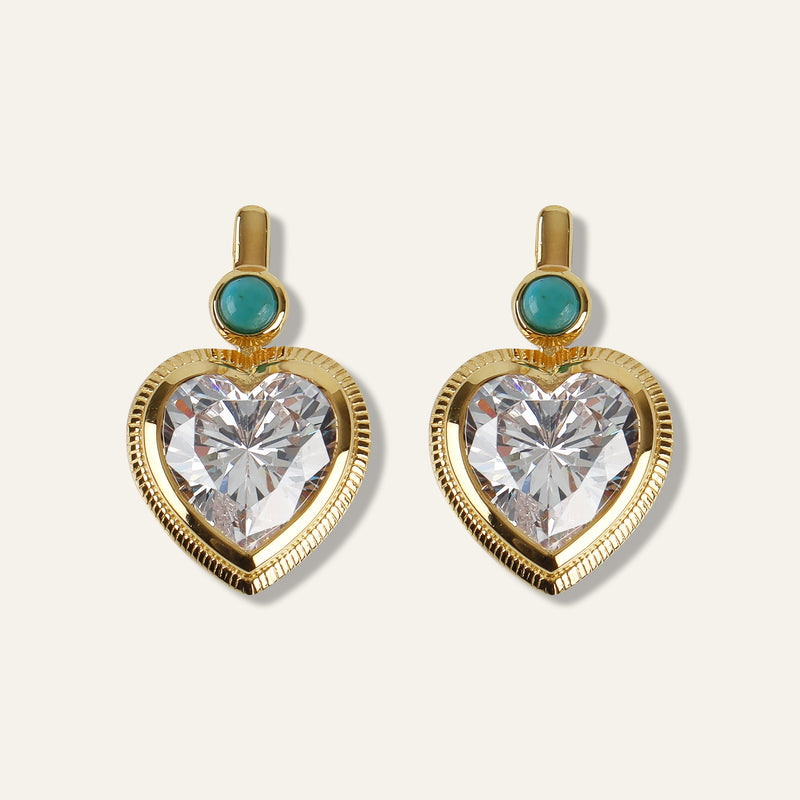Bezel Heart Earrings with Turquoise