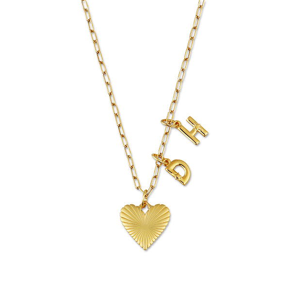 Personalized Small Ribbed Heart of Gold Necklace