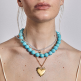 Silver Cord Necklace, Turquoise Gemstone, and Heart of Gold Necklace