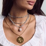HART x Hill House Gemstone Mosaic Necklace Cord with Baroque Pearl, Bezel Tennis Necklace, and Mermaid Charm Necklace