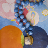 Jumbo Blue Opal Knotted Gemstone Necklace with Ribbed Vesta Case