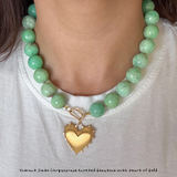 Jumbo Chrysoprase Knotted Gemstone Necklace with Heart of Gold