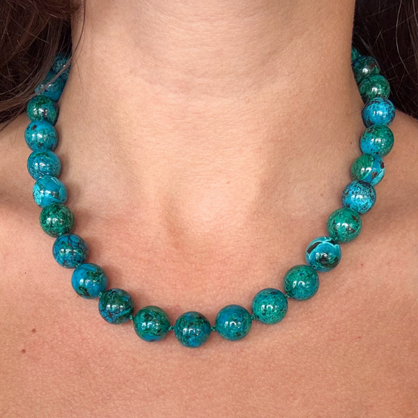 Jumbo Chrysocolla Knotted Gemstone Necklace