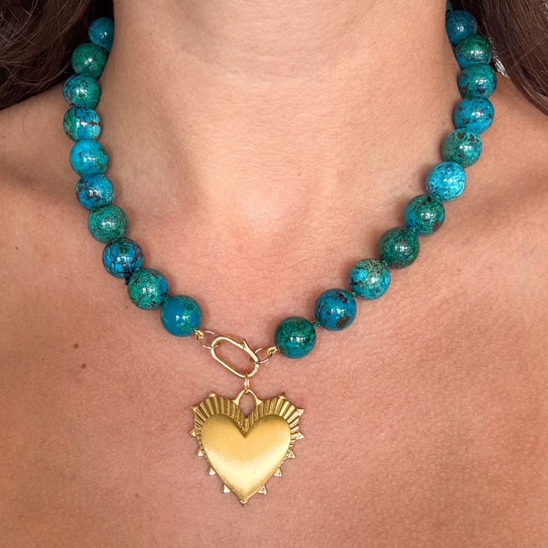 Jumbo Chrysocolla Knotted Gemstone Necklace