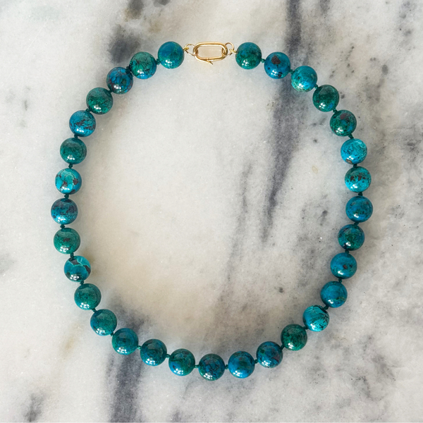 Jumbo Chrysocolla Knotted Gemstone Necklace