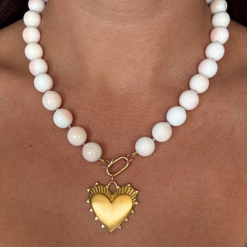 Jumbo Knotted Conch Shell Gemstone Necklace
