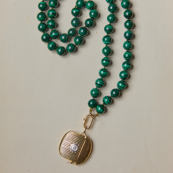 Jumbo Long Malachite Knotted Gemstone Necklace