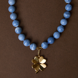 Jumbo Blue Opal Knotted Gemstone Necklace with Luck & Love Clover