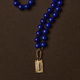 Long Lapis Lazuli Knotted Gemstone Necklace with Carpe Diem charm