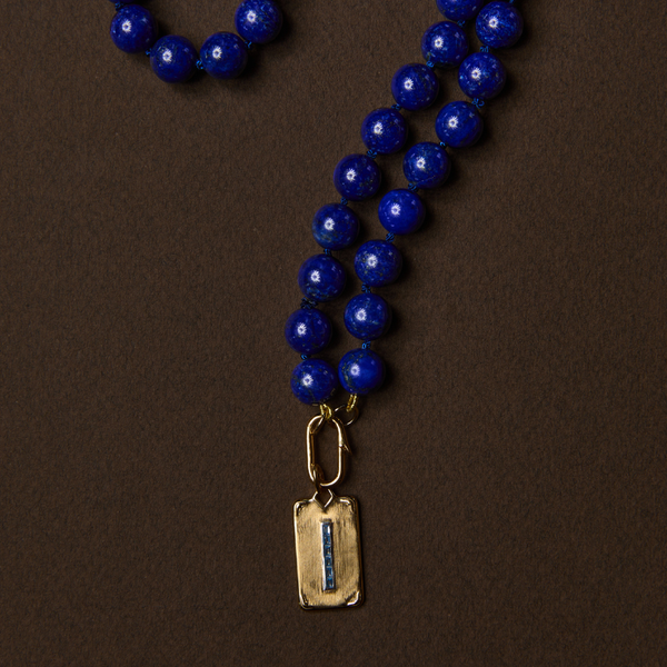 Long Lapis Lazuli Knotted Gemstone Necklace with Carpe Diem charm