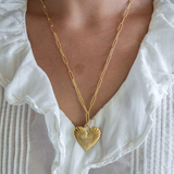 Love Talisman Necklace - Ribbed Heart of Gold 