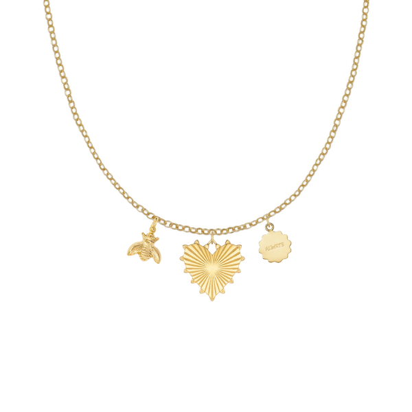 Baby Heart of Gold, Small Bee, and Always Charm on Mini Belcher Necklace