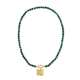 Malachite Knotted Gemstone Strand with Etched Vesta Case