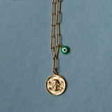 Mini Green Enamel Evil Eye Charm and Memento Mori Skull Charm