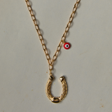 Mini Red Enamel Evil Eye Charm with Fortuna Horseshoe