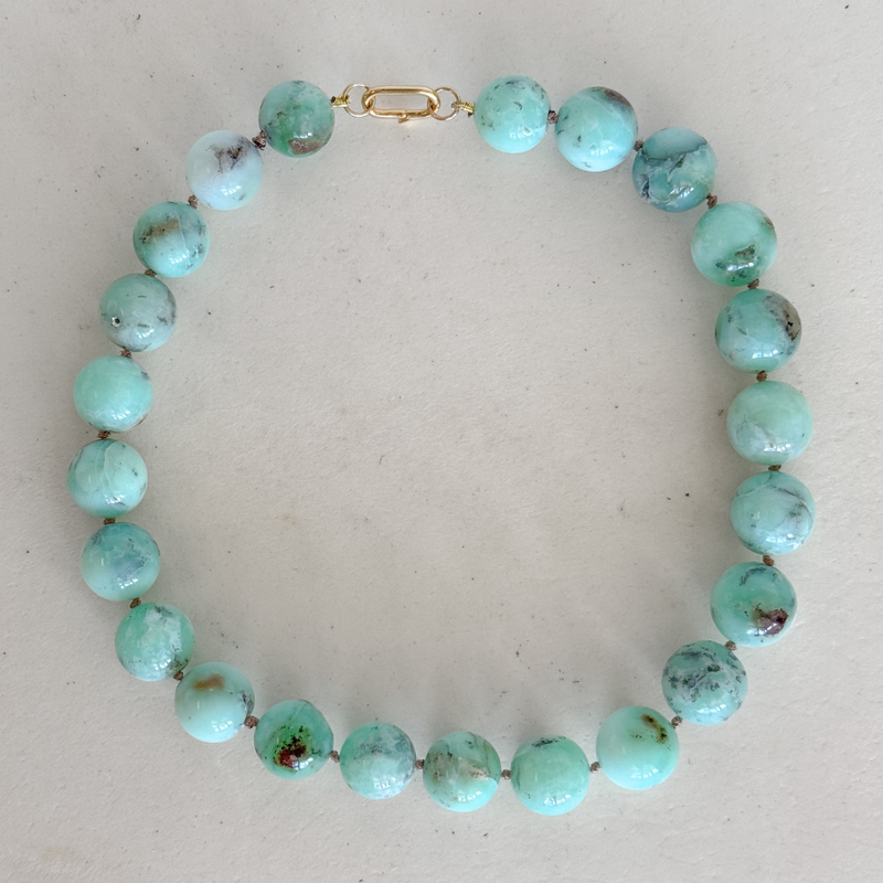 Jumbo Chrysoprase Knotted Gemstone Necklace