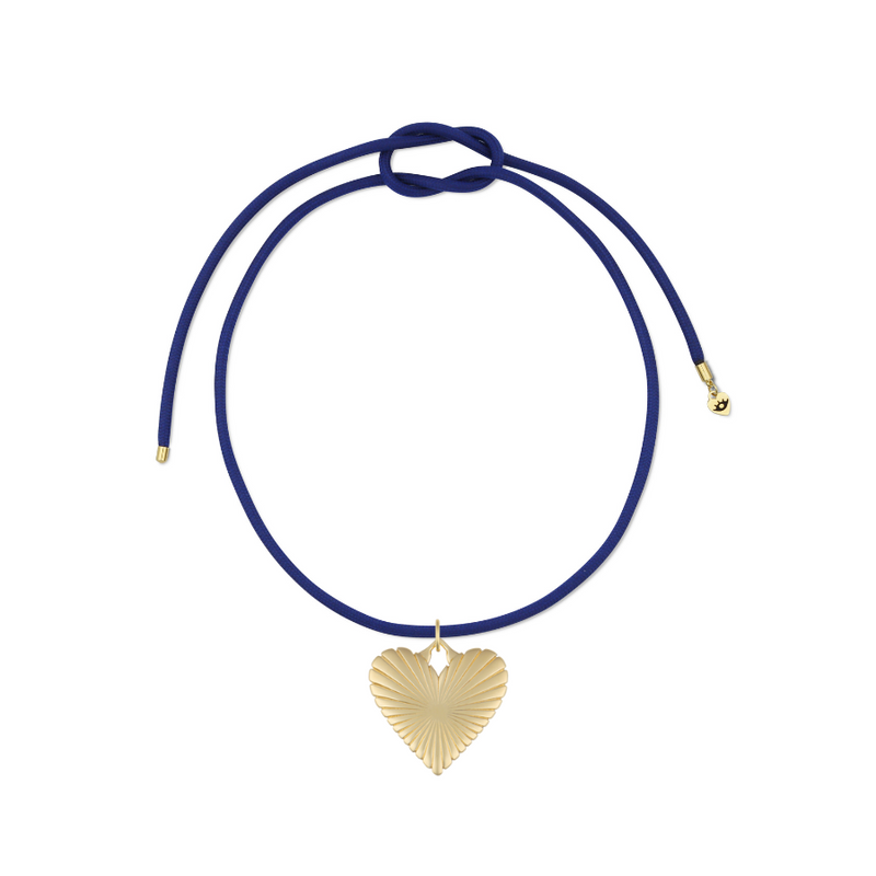 Navy Cord with Ribbed Heart of Gold Charm