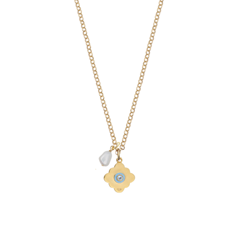 Oui Enamel Charm and Cloud Pearl Necklace