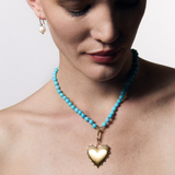 Pearl Earrings, Turquoise Gemstone Strand Necklace with Heart of Gold Charm