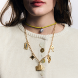 Peridot Green Necklace Cord with Blue Bezel Charm