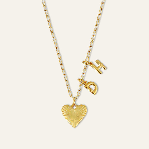 Personalized Small Ribbed Heart of Gold Necklace