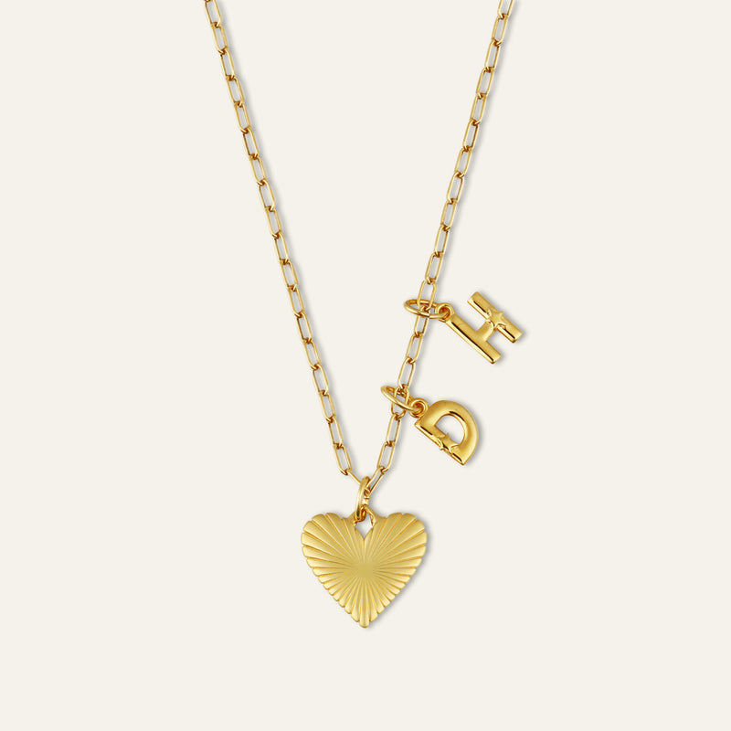 Personalized Small Ribbed Heart of Gold Necklace