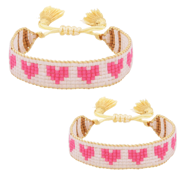 Mini & Me: Pink Hearts Beaded Bracelet Set