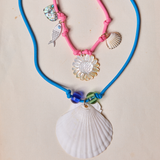 Pink Cluster Shell Necklace & Blue Cluster Shell Necklace