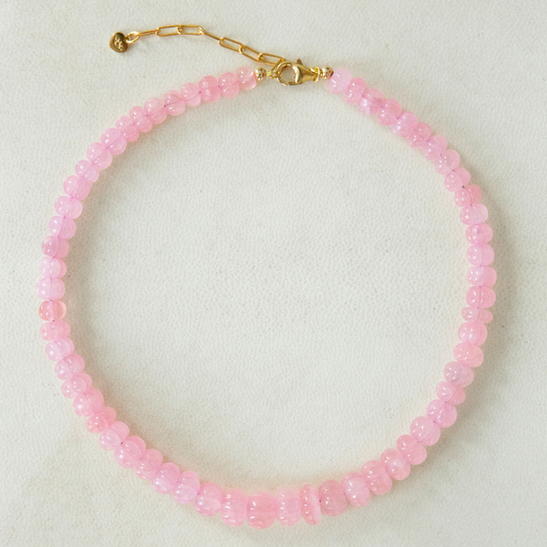 Pumpkin Cut Rose Quartz Gemstone Necklace