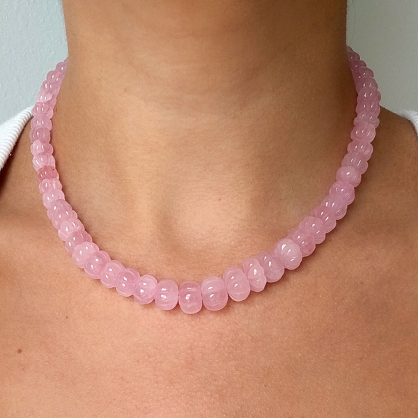 Pumpkin Cut Rose Quartz Gemstone Necklace