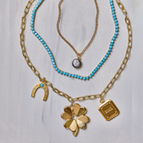 Rhodium Bezel Charm Necklace, Turquoise Tennis Necklace, Heritage Chain with Law of Attraction Magnet, Luck & Love Clover, Soul & Ego Charm