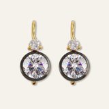 Rhodium Double Bezel Drop Earrings